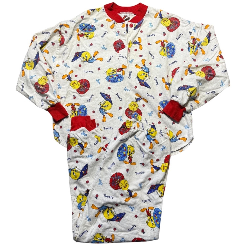 Vintage tweety bird pajama set women medium 90s bold fleece